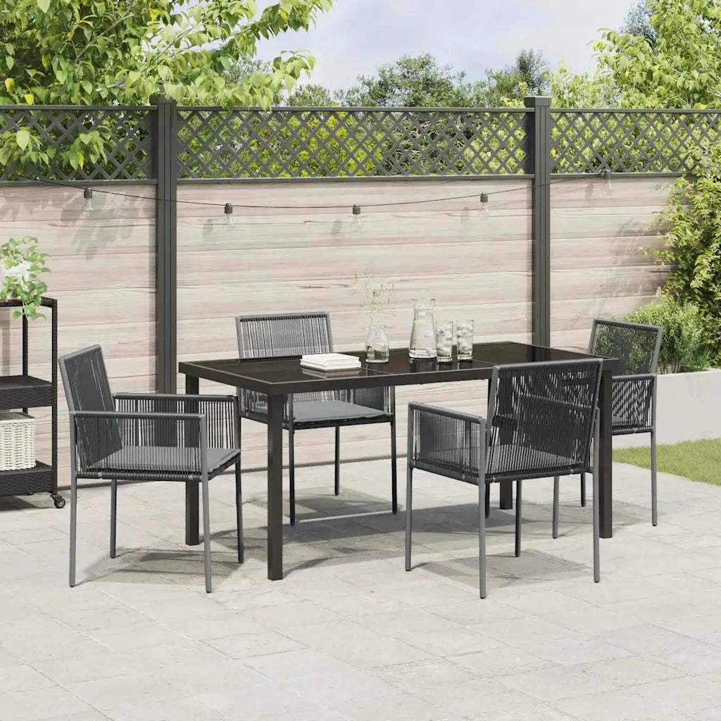 Set da Pranzo per Giardino 5 pcs Nero Rattan in PE