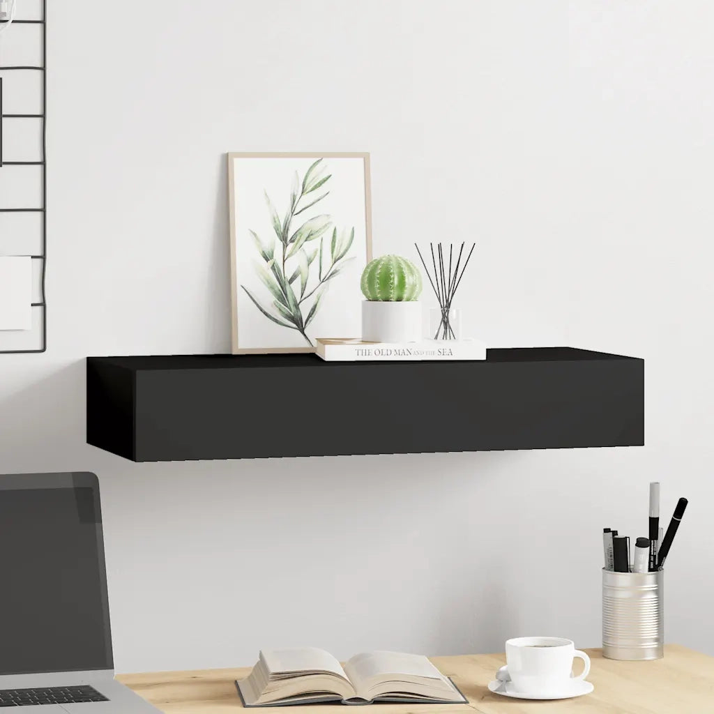Scaffale con Cassetti da Parete Nero 60x23,5x10 cm in MDF 330257