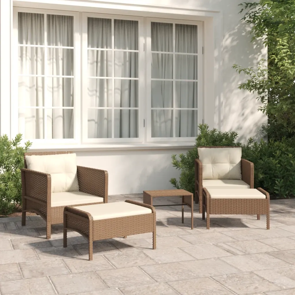 Set Divani da Giardino 5 pz | Set Salotto da Giardino con Cuscini Marrone in Polyrattan