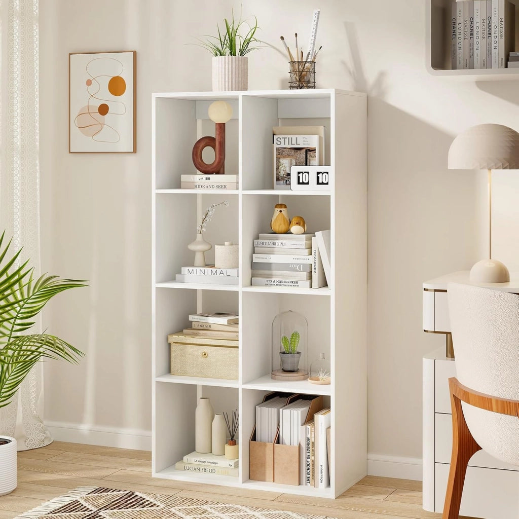 Libreria a 8 cubi, scaffale per libri modulare con cubi aperti, organizzatore di stoccaggio con kit antiribaltamento, 69,5 x 33 x 137 cm, mobile per soggiorno, ufficio, camera da letto