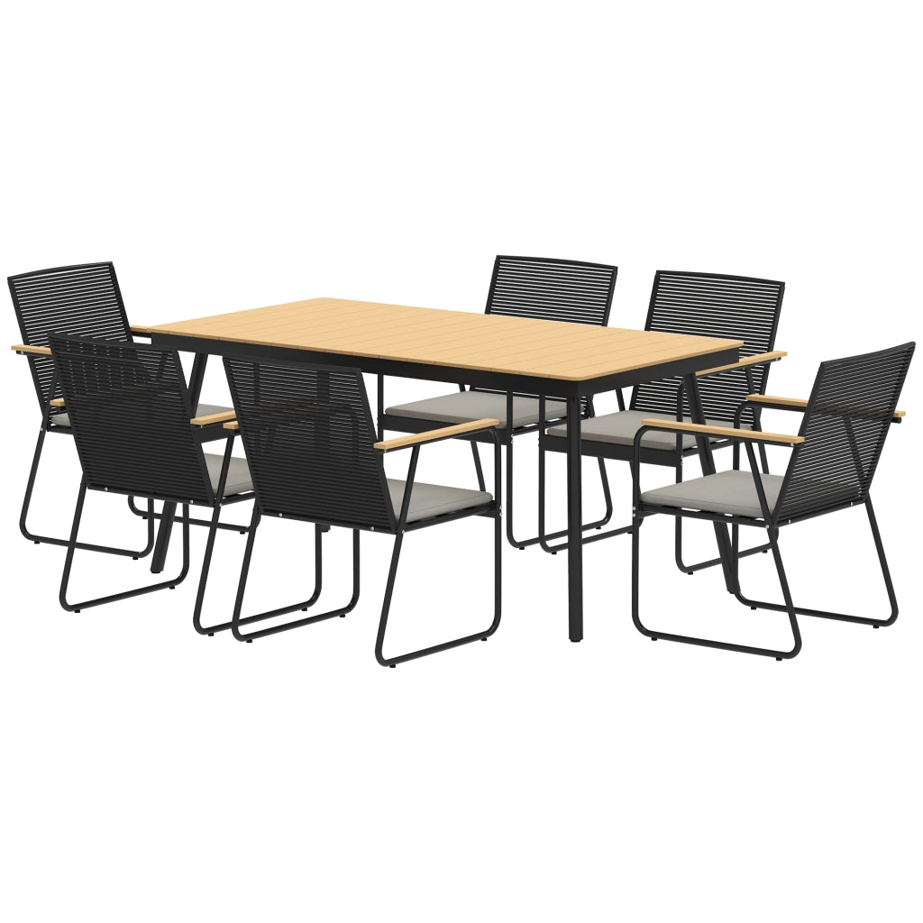 Gruppo di seduti; set da pranzo in metallo da 7 pezzi per 6 persone; tavolo da pranzo con tavolo 6 sedie; set sala da pranzo; legno naturale+nero