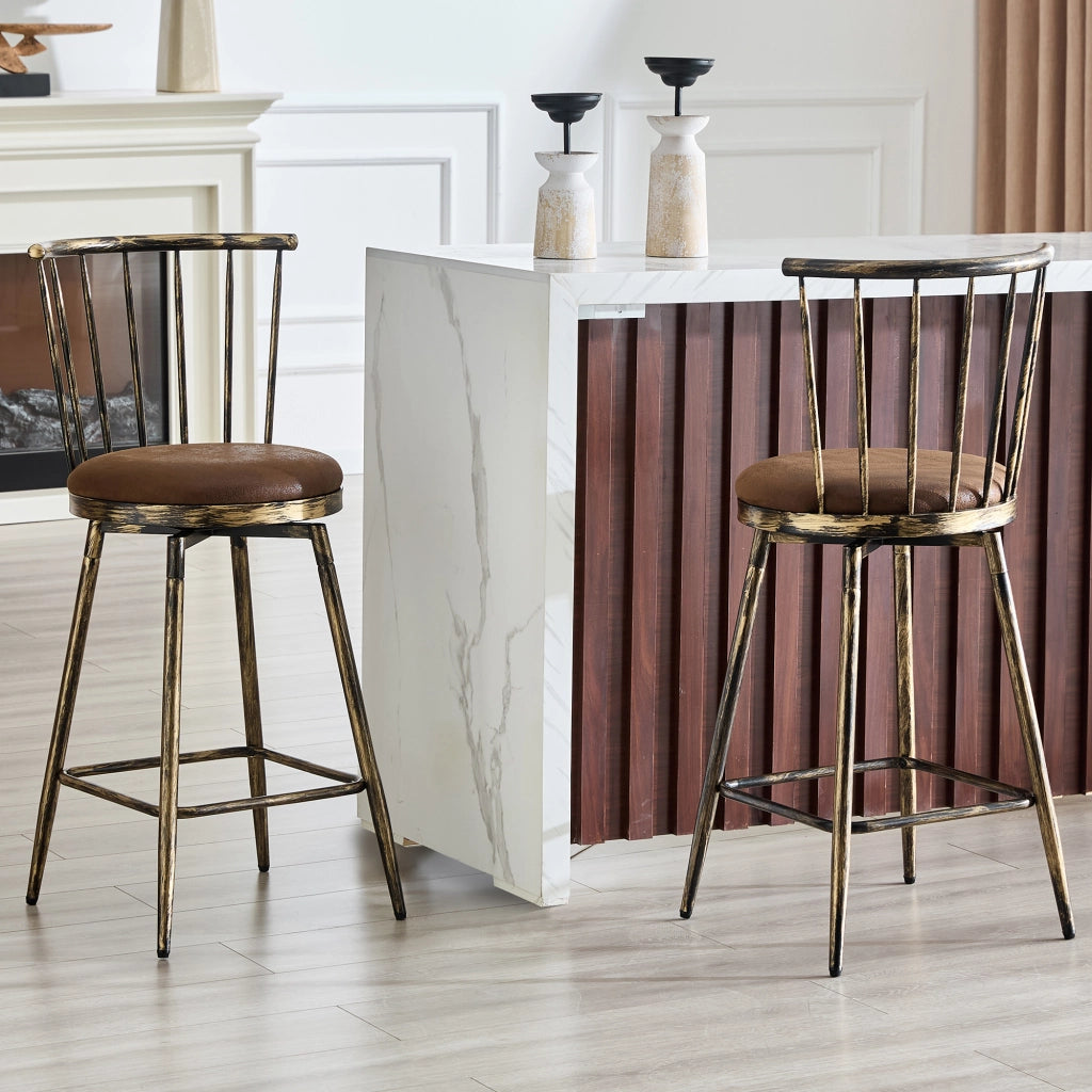 Sgabello da bar con schienale in stile Windsor e struttura in metallo con seduta imbottita marrone 73 × 45,5 × 45 cm