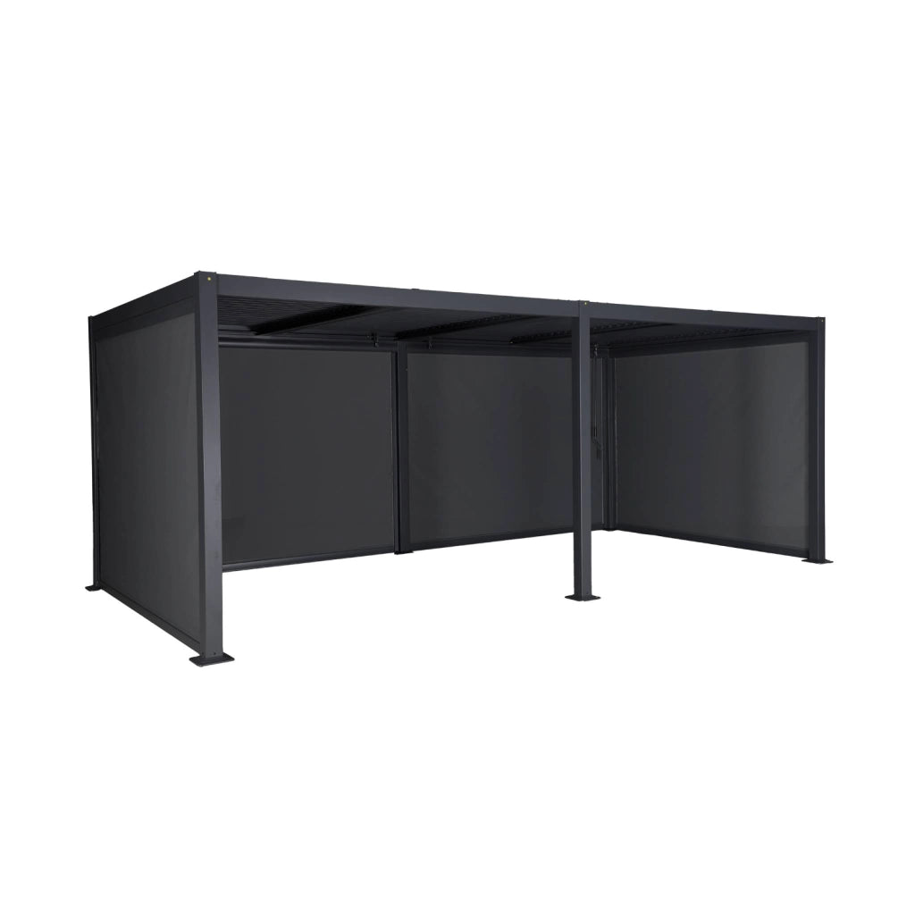 Pergola bioclimatica 3x6m in alluminio e acciaio + 4 tende 3m,