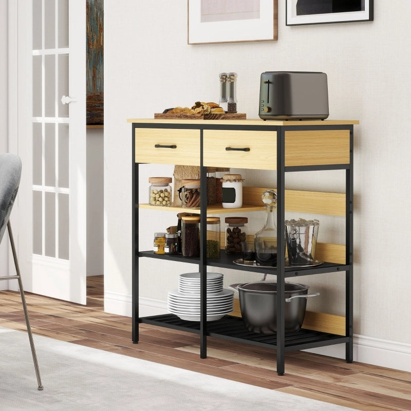 Credenza con 2 cassetti e 3 ripiani aperti stile industriale per cucina e soggiorno 90 × 40 × 91 cm