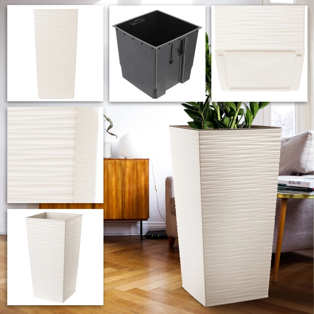 Vaso da giardino KADAX con inserto per fiori, grande e alto, 39x75 cm, color crema.