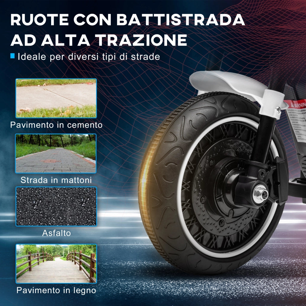 Moto Elettrica per Bambini 76x42x57 cm con Rotelle e Fanale 6V Bianco e Nero