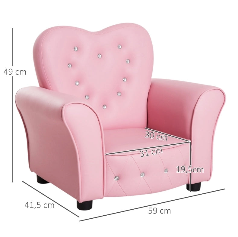 Poltroncina per bambini rosa in PVC e legno massello
