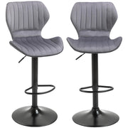 Set 2 Sgabelli da Bar 47x51,5x91,5-113,5 cm in Poliestere Vellutato Grigio