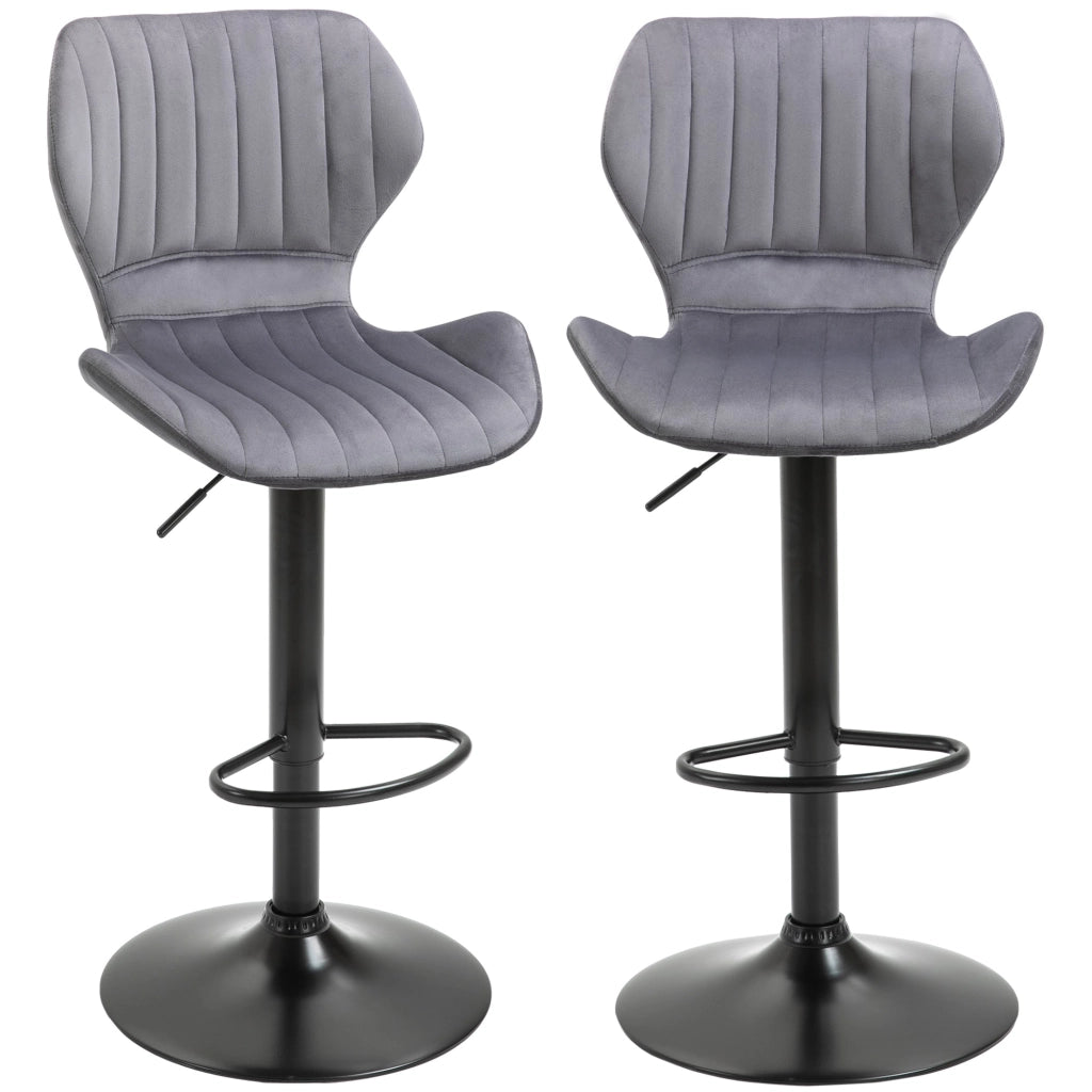 Set 2 Sgabelli da Bar 47x51,5x91,5-113,5 cm in Poliestere Vellutato Grigio
