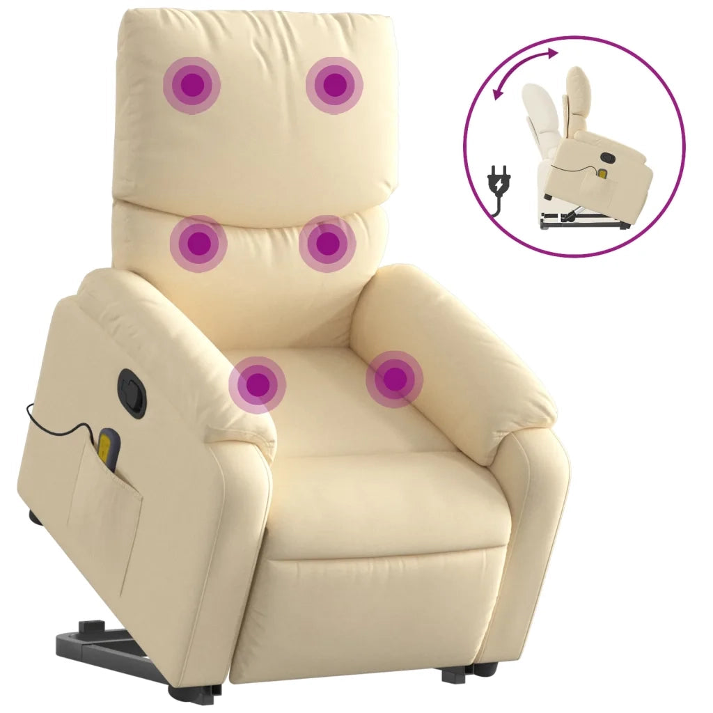 Poltrona Alzapersona Massaggiante | Sedia Relax Reclinabile Crema in Tessuto