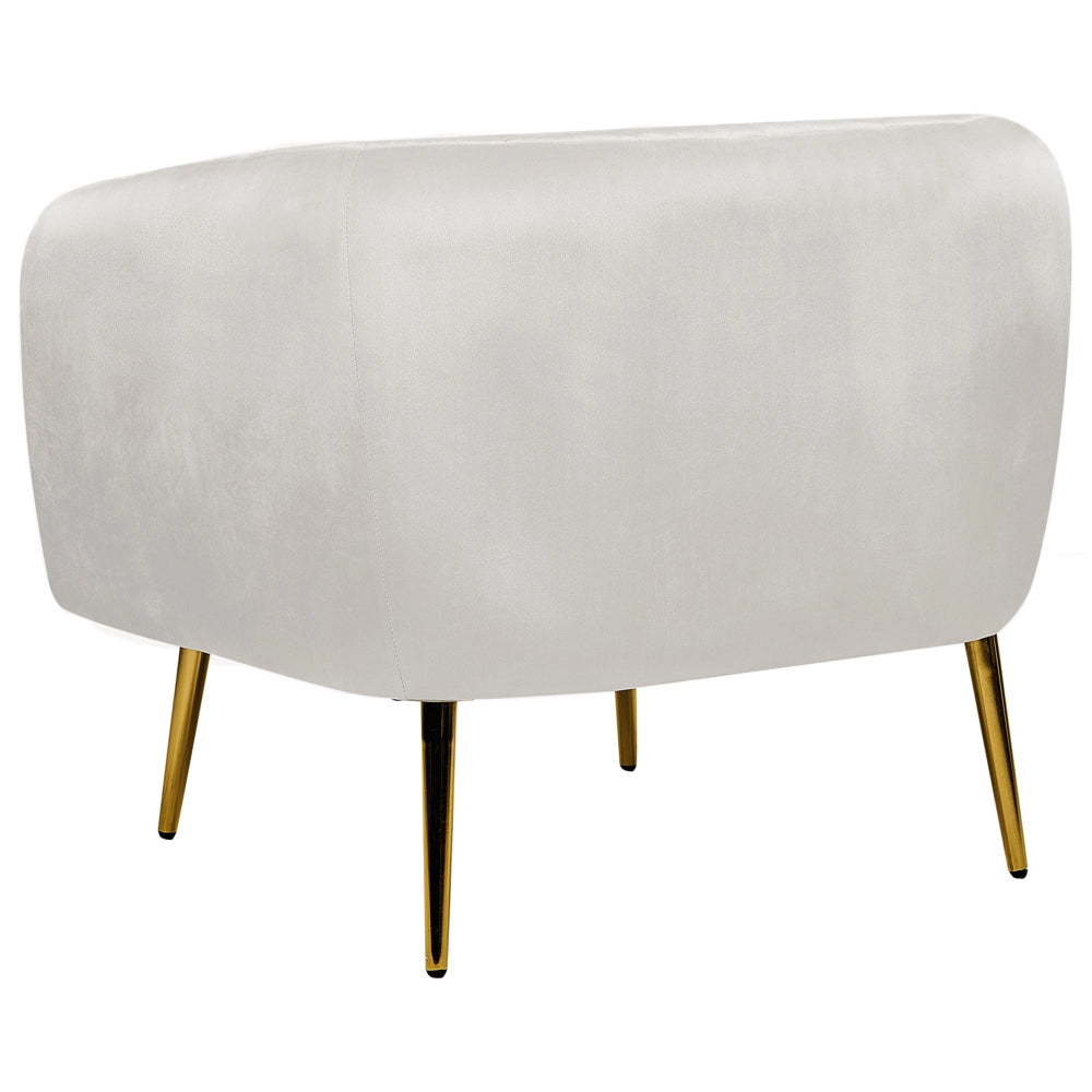 Poltrona Velluto Grigio Chiaro Struttura in Metallo Dorato con Schienale Tondo Stile Glam