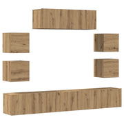 Set Mobile TV 7 pz | Armadietto TV | Mobile Porta TV Montato a Parete Rovere in Legno Multistrato