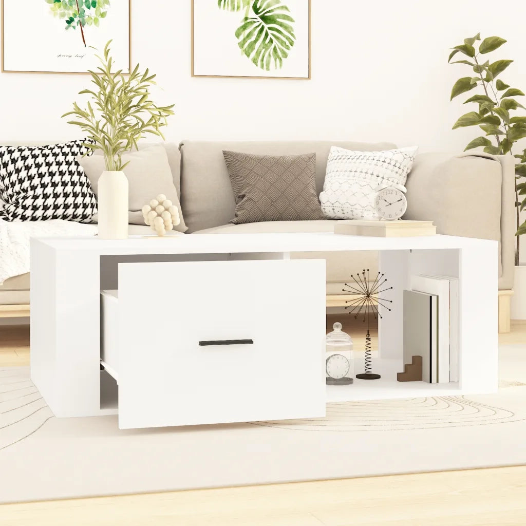 Tavolino da Salotto Bianco 100x50,5x35 cm in Legno Multistrato 816536
