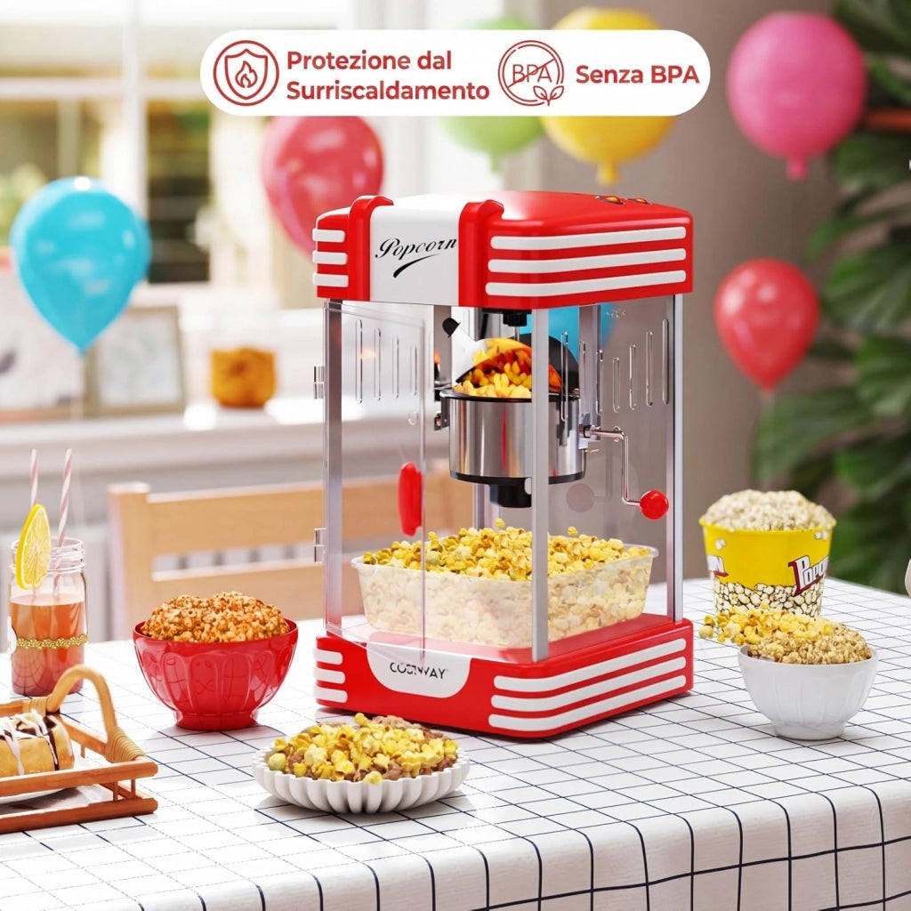 Macchina per Pop Corn per Casa, Macchina Popcorn in 3-5 Minuti con Contenitore in Acciaio Inox e Cucchiai per Chicchi e Olio, Condimento Personalizzato, Stile Cinema