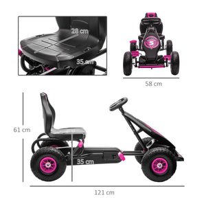 Go Kart a Pedali per Bambini 5-12 Anni 121x58x61 cm in Metallo e PP Rosa e Nero