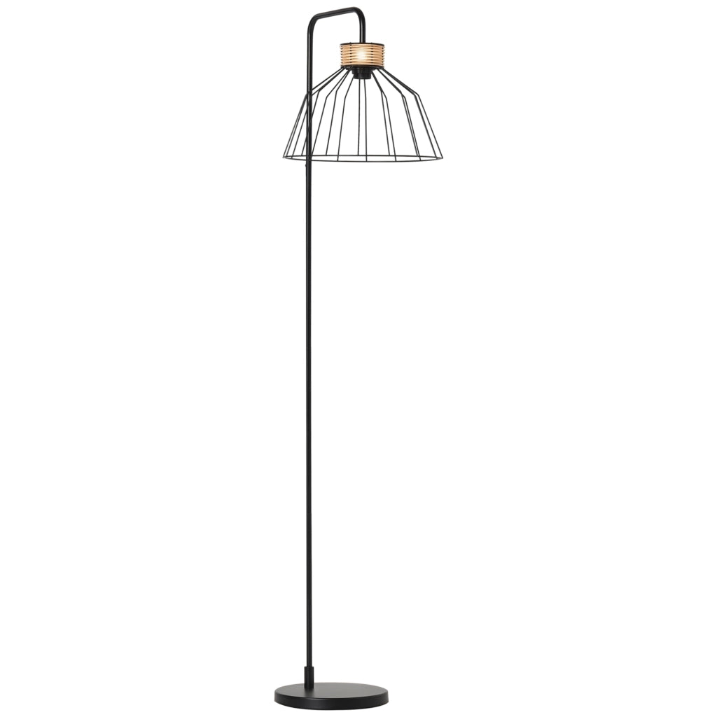 Lampada da terra design in metallo e rotino ¨C zephmum ¨C nero 44x34x154 cm