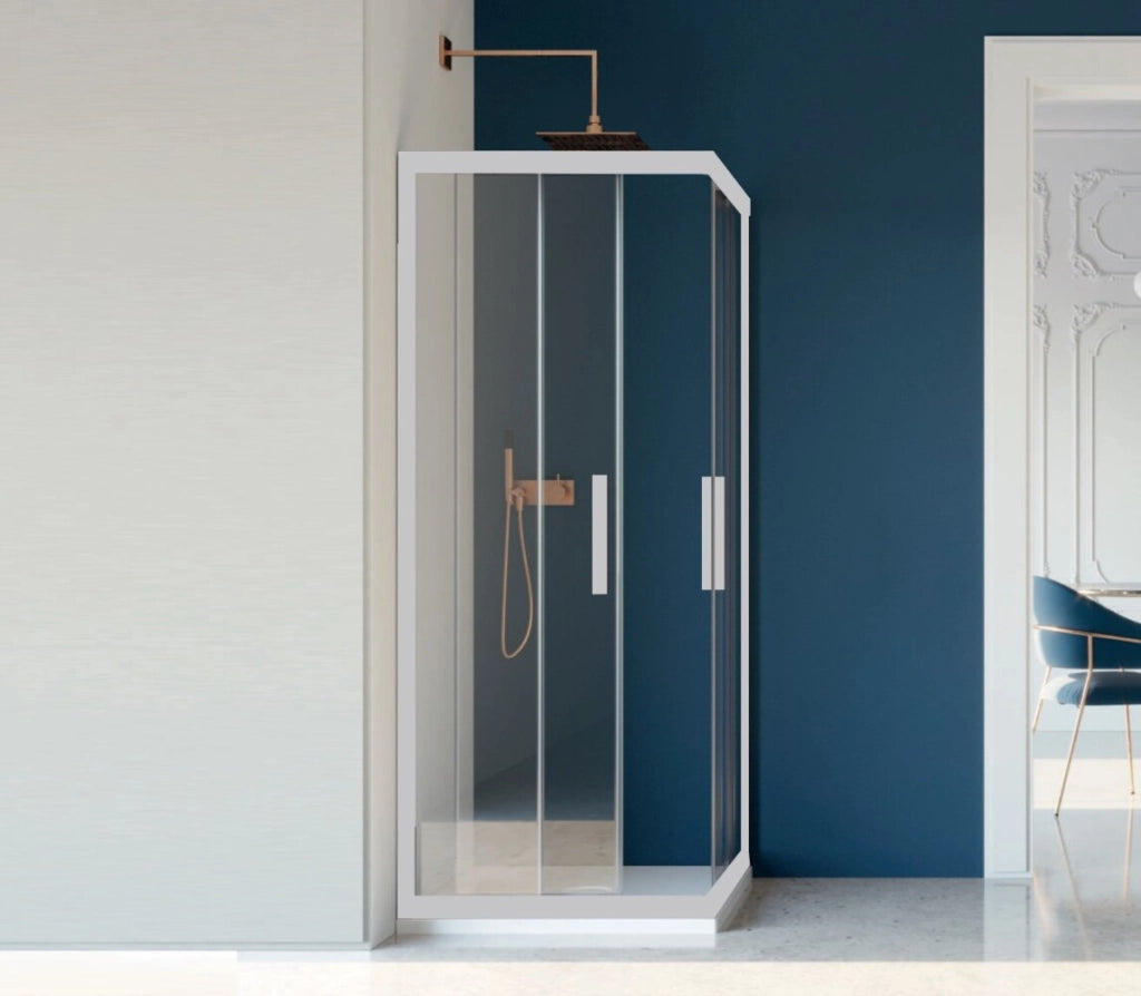 Box Doccia Colorato Cristallo 6 MM Trasparente Apertura Angolare Reversibile Colore Silver - Misura: 75 x 90 x h200 cm 