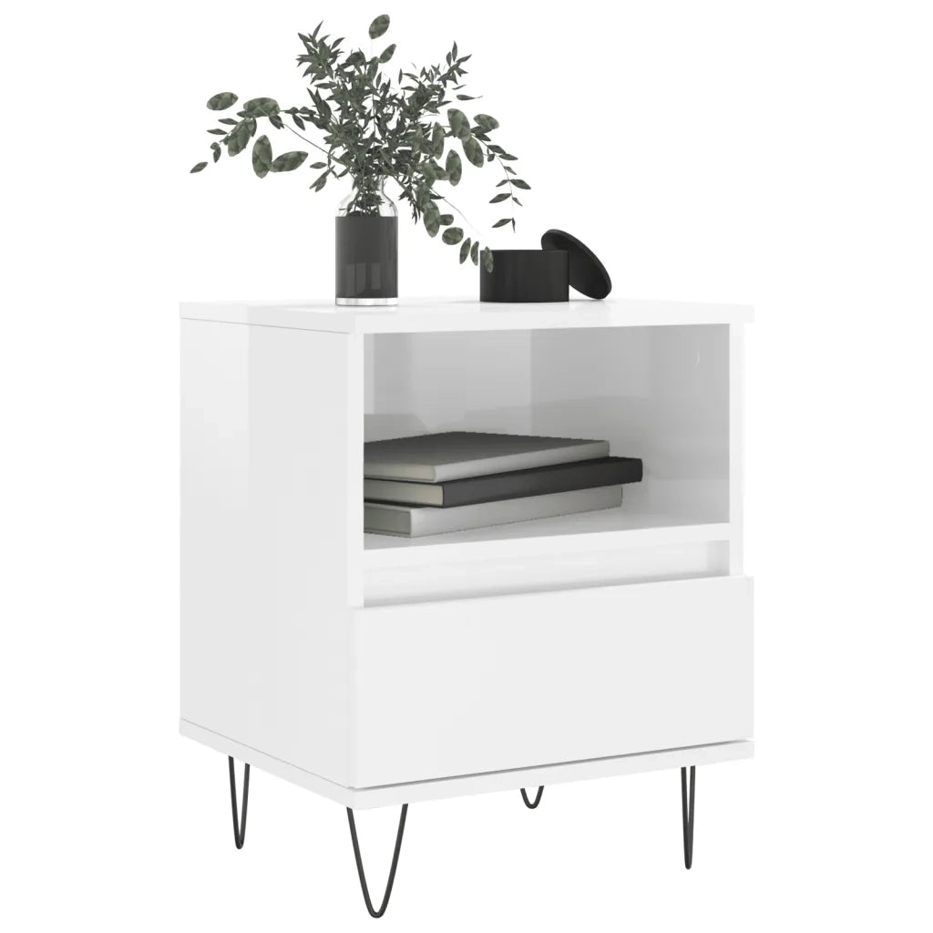 Comodino Bianco Lucido 40x35x50 cm in Legno Multistrato 830624