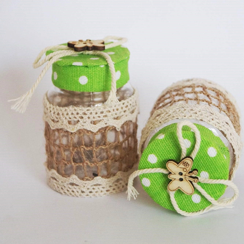 Trade Shop - Set 12 Bomboniera Bomboniere Barattolo Verde Pois 4x6.5cm Farfalla Portaconfetti -