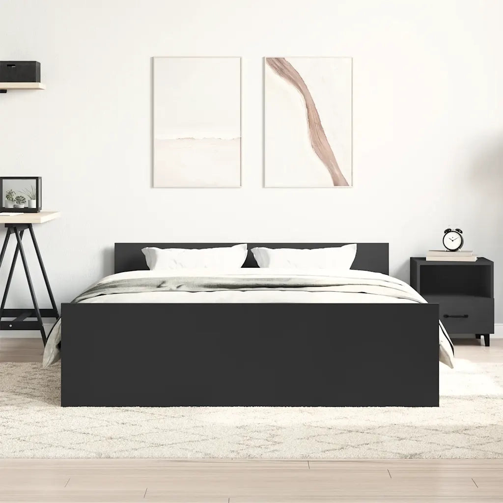 Letto matrimoniale | Letto per adulti | Giroletto con Testiera e Pediera Nero 120x190 cm