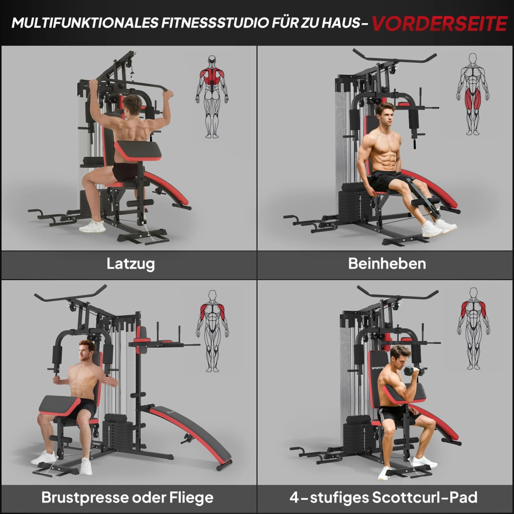 Stazione di allenamento multifunzione ¨C zephmum ¨C con blocco pesi 65 kg, regolabile, acciaio, similpelle