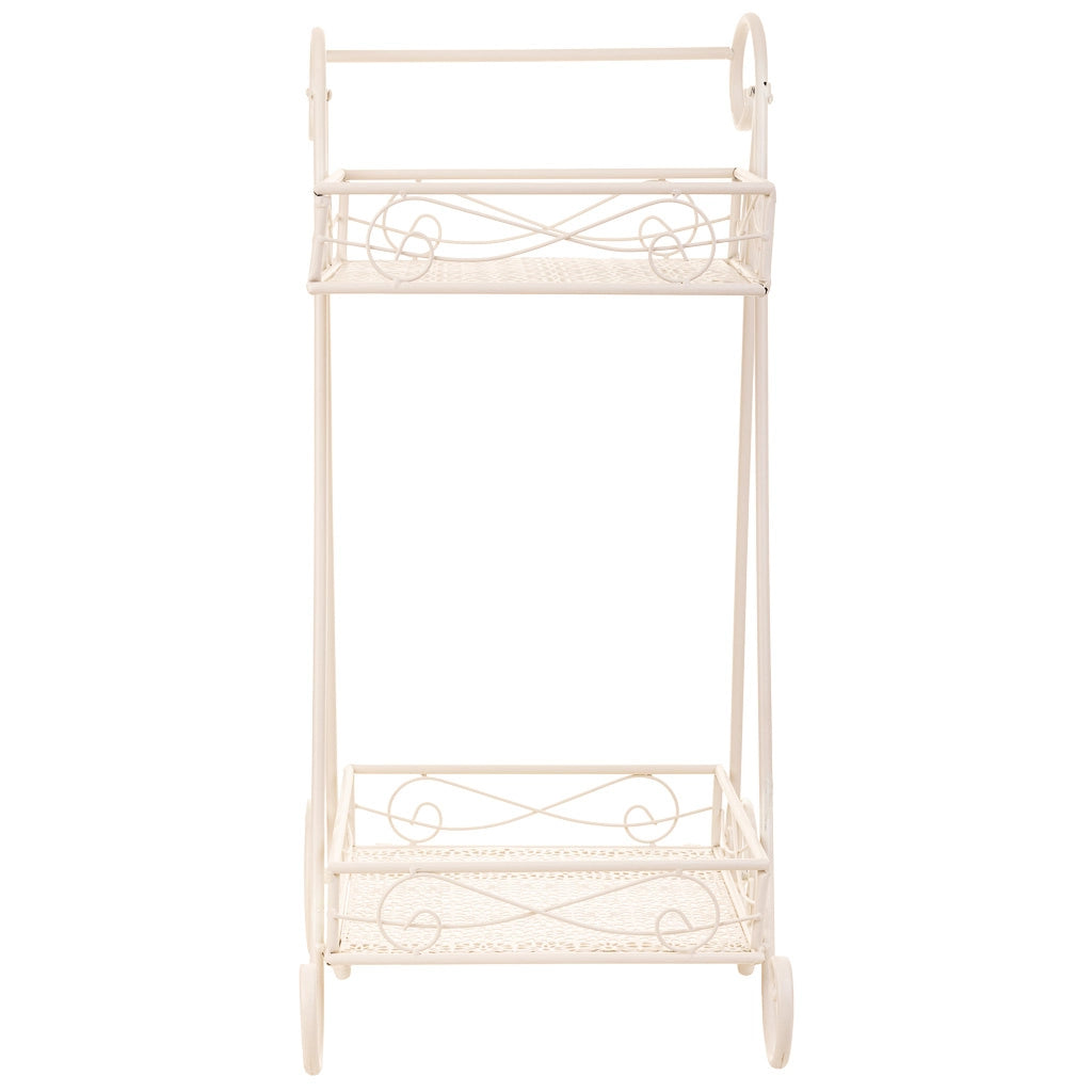 Carrello a 2 ripiani per pentole in ferro battuto bianco 40x34x76