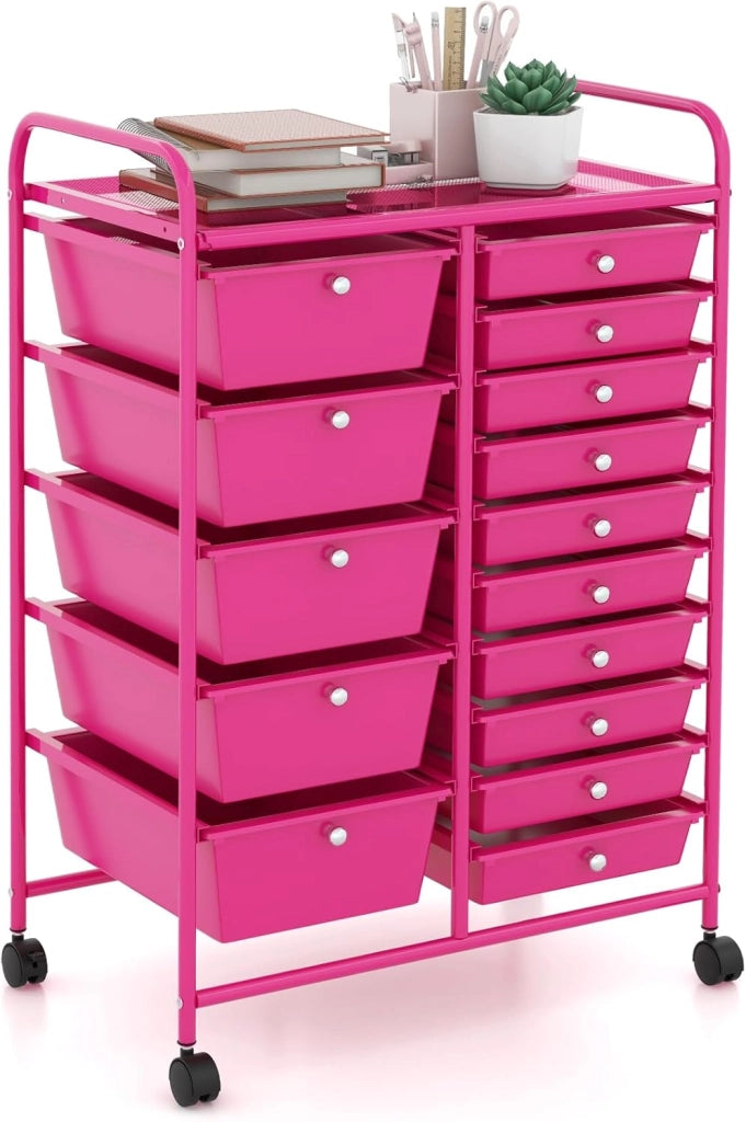 Carrello con 15 cassetti, impilabile, per cassetti, da cucina, bagno, ufficio, 63 x 37 x 87 cm (bianco)