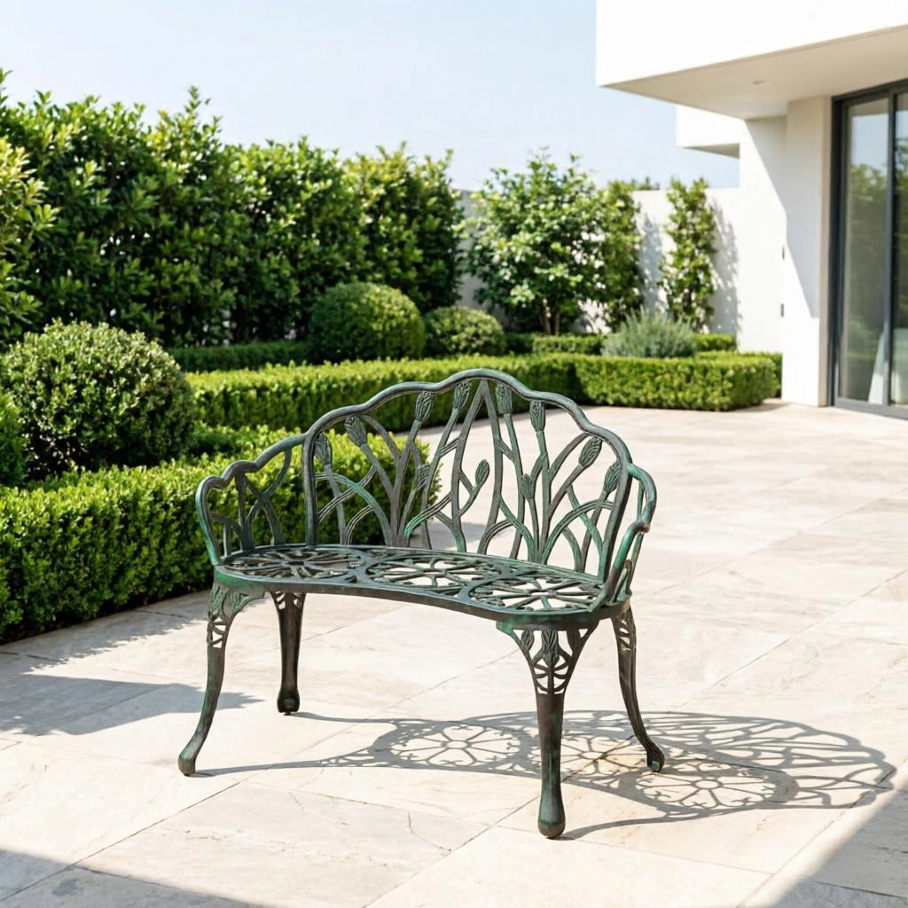 PANCHINA da giardino 99x57x78 cm in alluminio verde