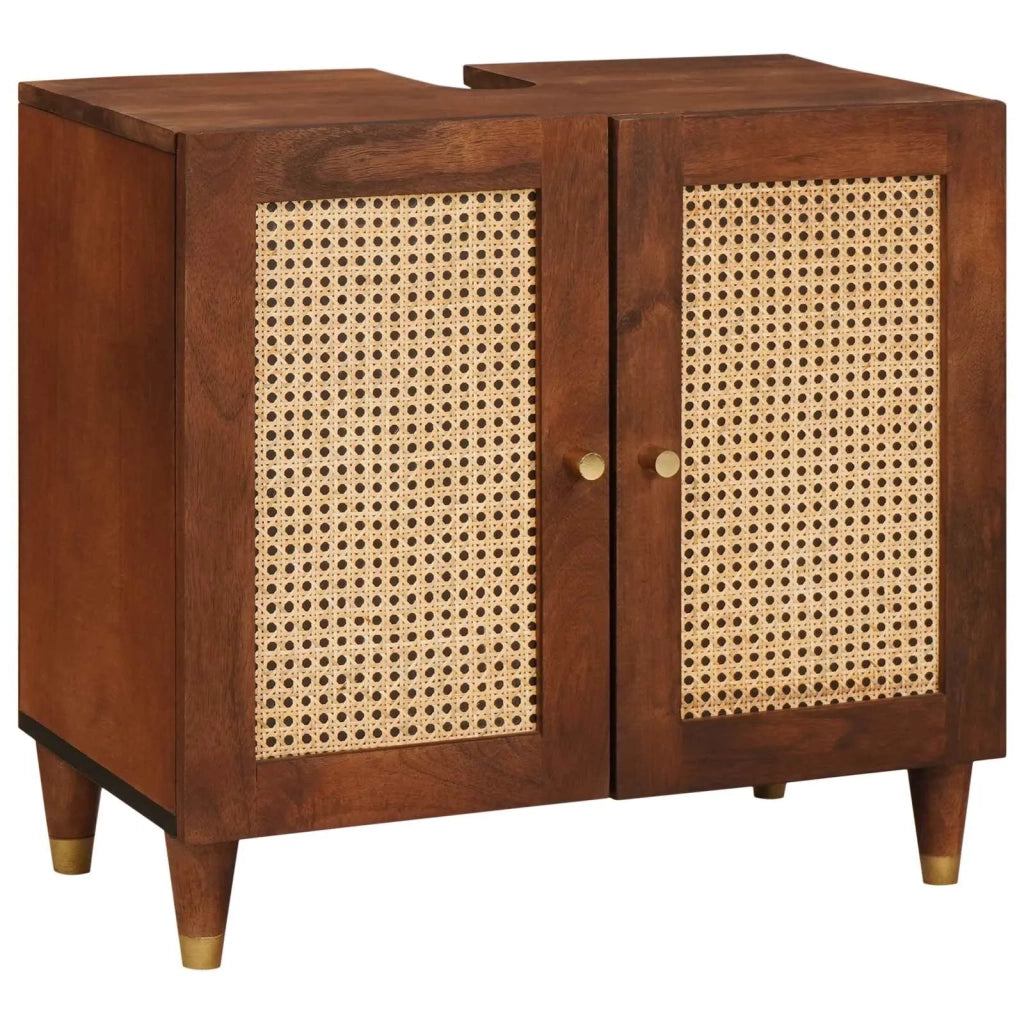 Mobile da Bagno 2 pcs Nero e Oro Legno di mango massello 3310171