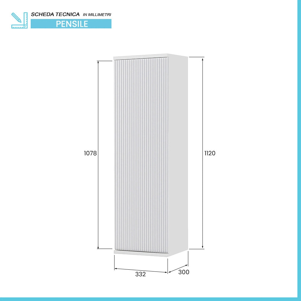 Colonna bagno sospesa 33 cm bianco cannettato con ripiani Wise