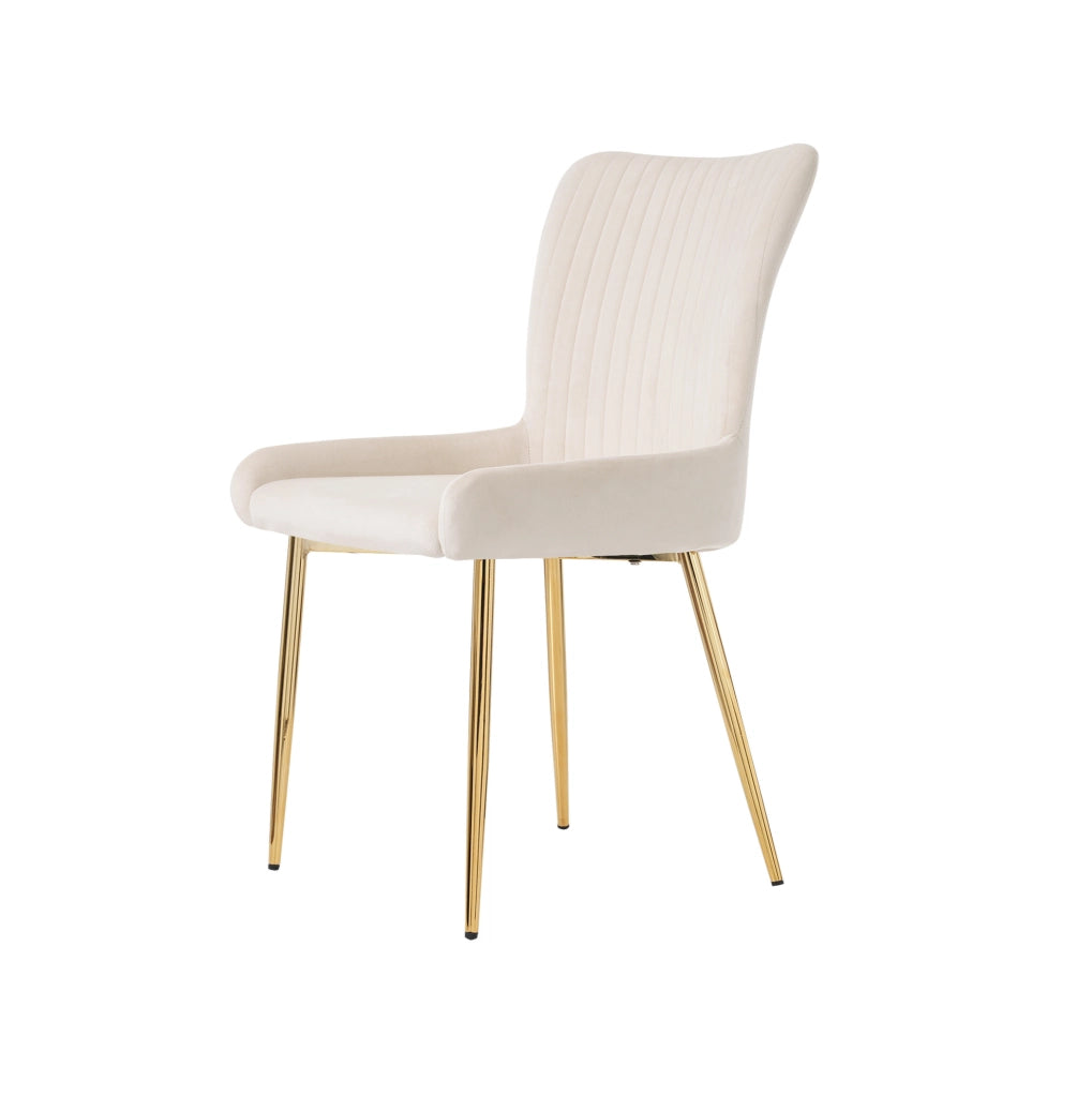 Set 2 sedie da pranzo in velluto beige con gambe oro