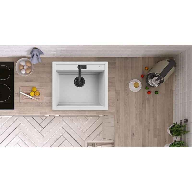 Lavello Quareco incasso 1 vasca 57×51 Prime 60 Granito Bianco QLP060BI