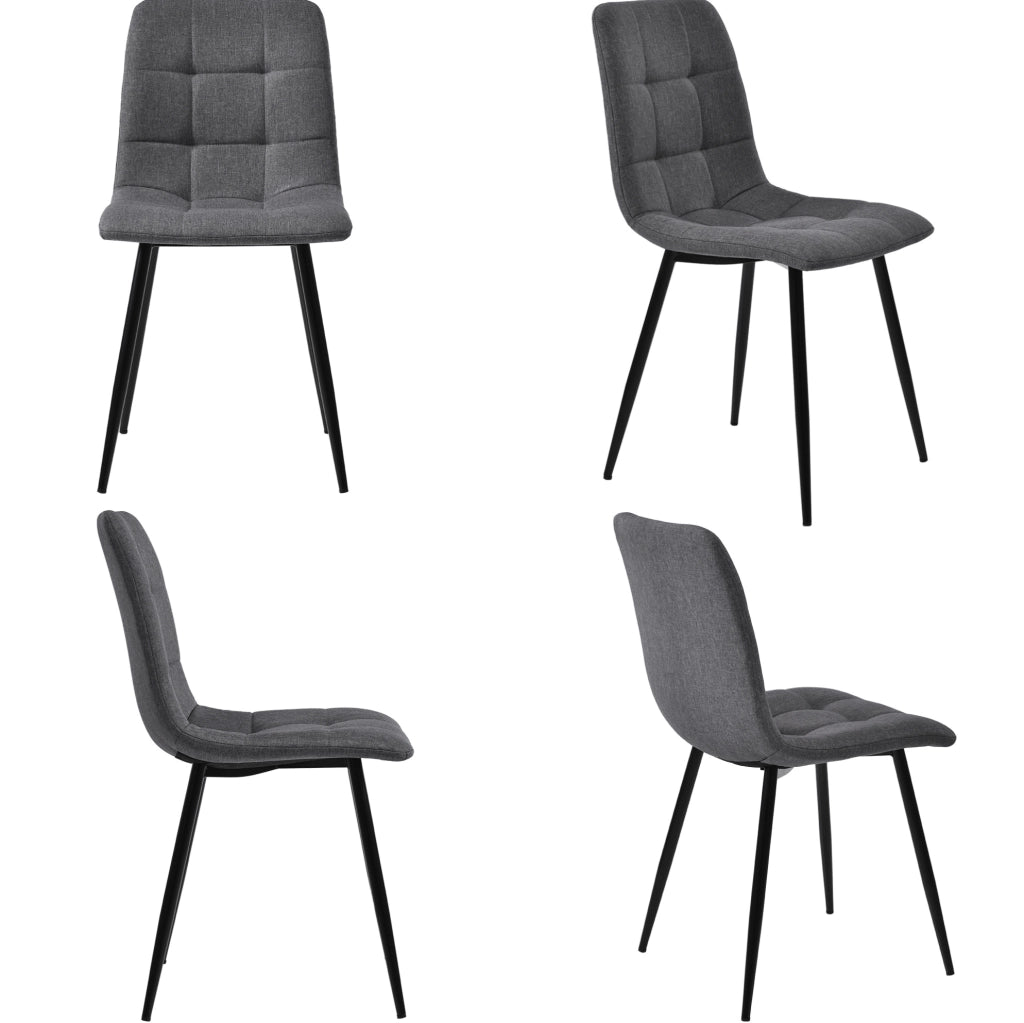 Set tavolo da pranzo 140x80 cm; con 4 sedie; design moderno; MDF e lino grigio