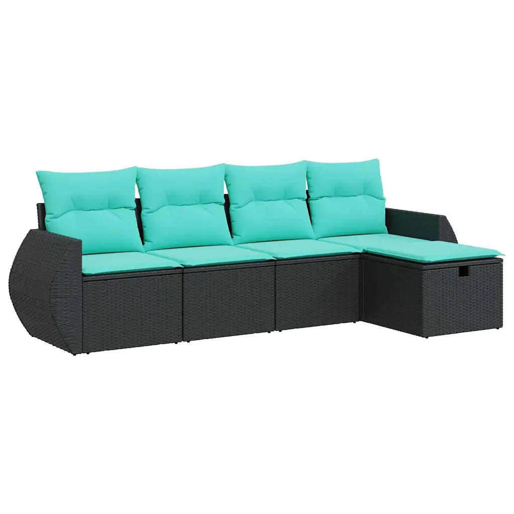 Set Divani da Giardino 5 pz con Cuscini in Polyrattan Nero 3325563