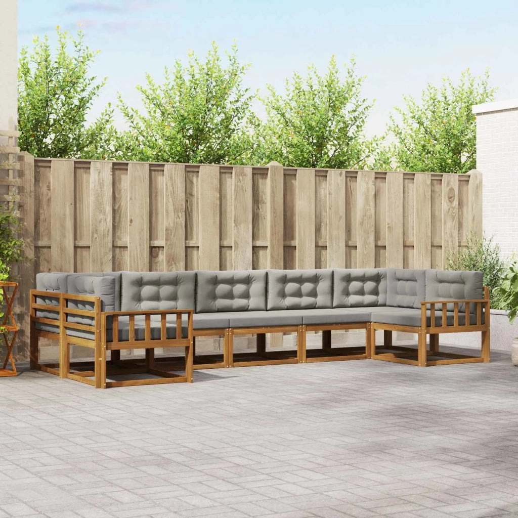 Set di divani da esterno 7 pcs Grigio Naturale e Chiaro