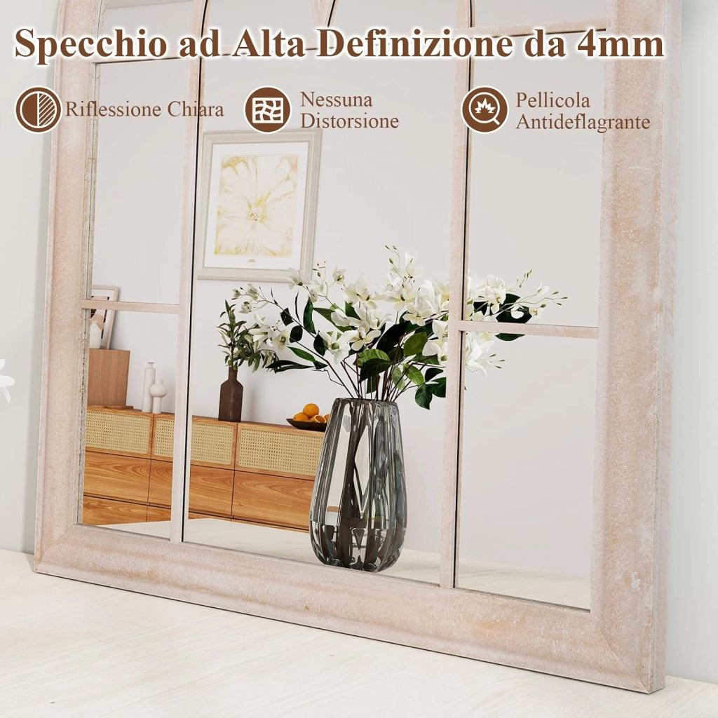 Specchio da Parete, Specchio a Finestra ad Arco con Cornice Metallica, Antideflagrante per Soggiorno Ingresso Corridoio, 88,5 x 69 cm (Stile 1)