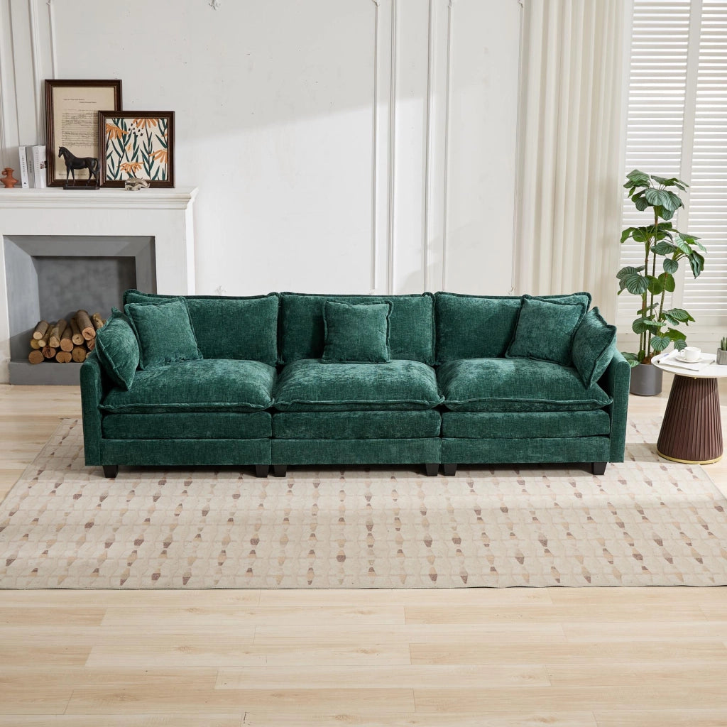 Divano 3 Posti in Tessuto Chenille ¨C MINIMAL ¨C Verde, Cuscini Imbottiti, Morbido