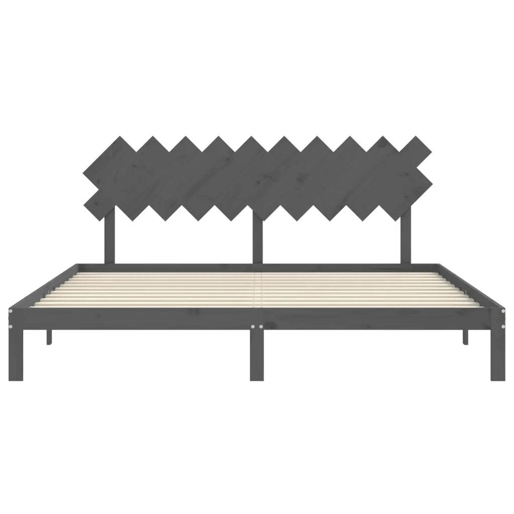 Letto matrimoniale | Letto per adulti | Giroletto con Testiera Grigio 200x200 cm in Legno Massello