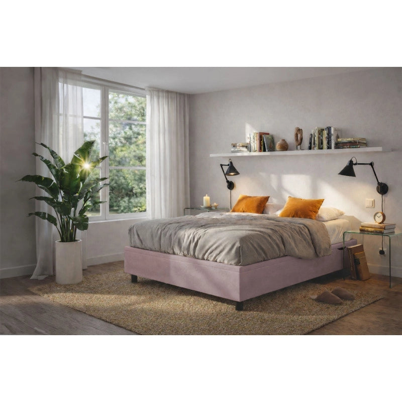 Letto imbottito Letto Matrimoniale alla Francese 140x200 cm BoxMax - Contenitore,Glicine,Microfibra