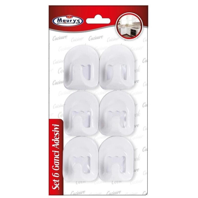 MAURY'S SET 6 GANCI ADESIVI IN COLORE BIANCO