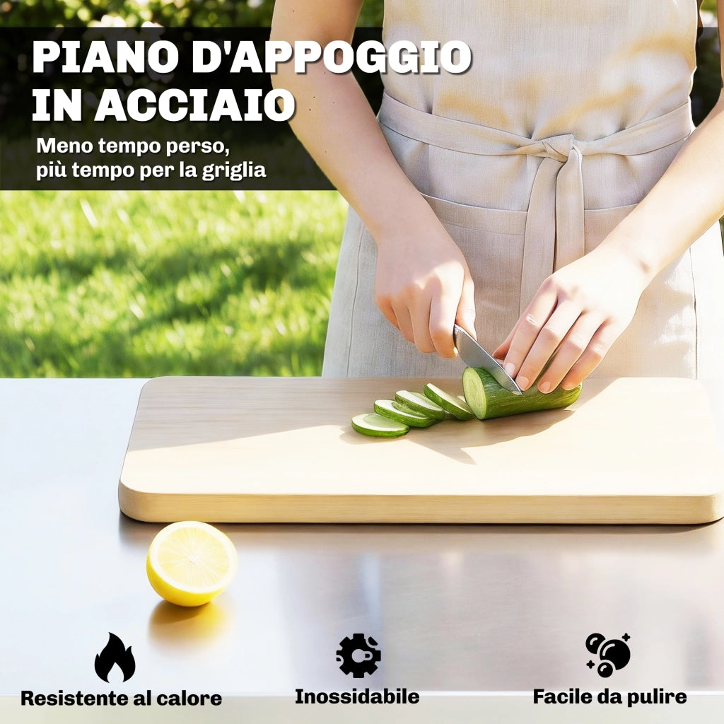Carrello Barbecue Esterno con Piano Acciaio Inossidabile ¨C zephmum ¨C Nero