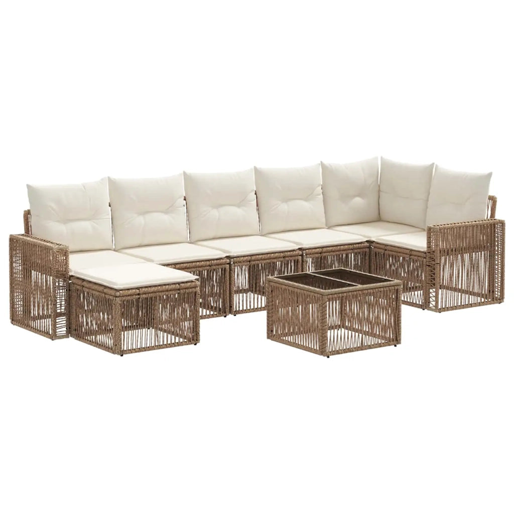 Set Divano da Giardino 8 pcs Beige e Bianco Crema polyrattan