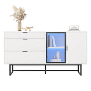 Credenza con 3 cassetti e vetrina LED - per soggiorno - 160x36x78 cm - bianco