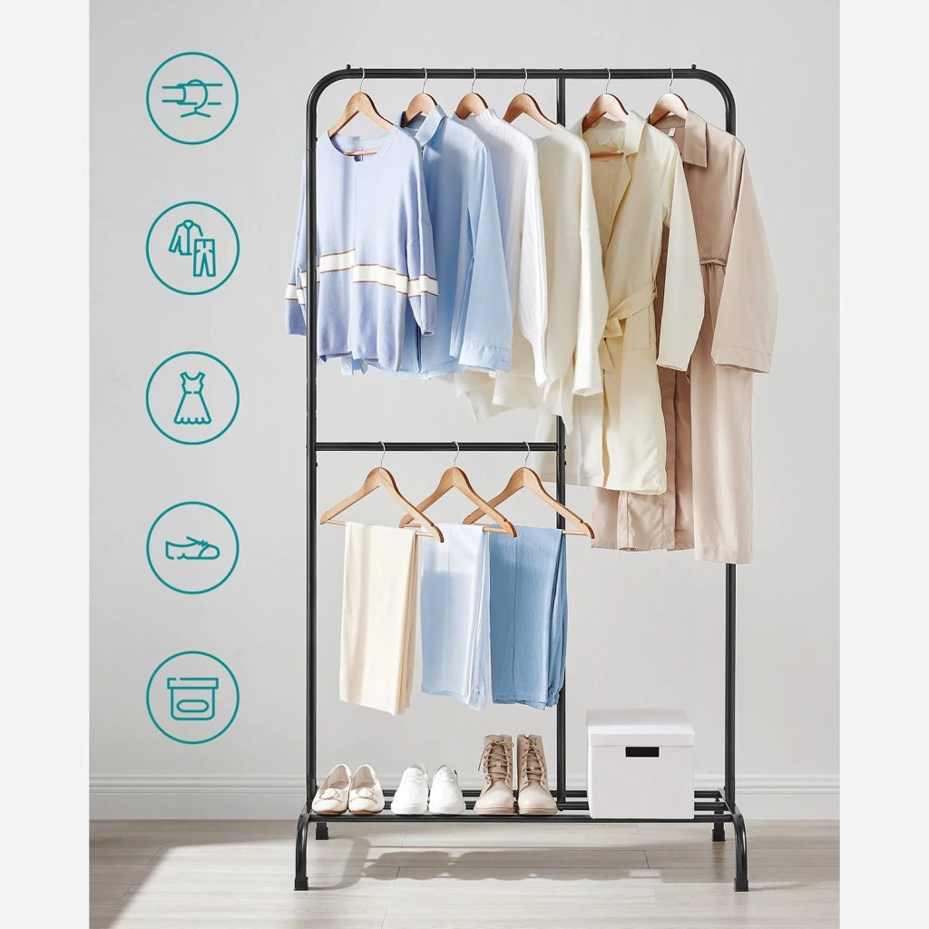 Appendiabiti appendiabiti guardaroba portata 100 kg con barra appendiabiti regolabile ripiano portaoggetti per camera da letto soggiorno corridoio nero 12_0007005