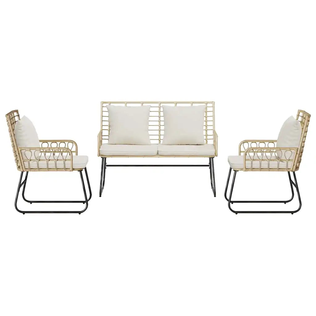 Set da Pranzo per Giardino 3 pz | Set Salotto da Giardino Marrone e Crema polyrattan