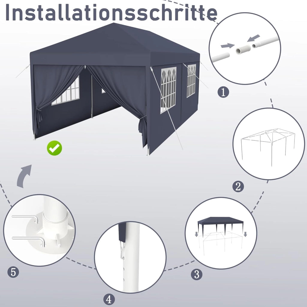 Gazebo Esterno Resistente da Giardino 3 x 6 m con Pannelli Laterali e Finestre in Poliestere Gazebi Tendone per Feste Protezione UV Impermeabile Tenda per Esterni, Antracite