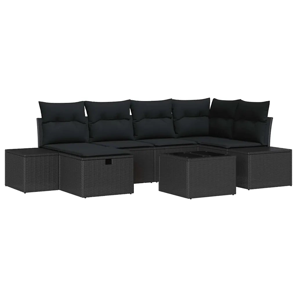 Set Divano da Giardino con cuscino 7 pcs Nero polyrattan