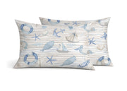 Coppia Federe Cuscino Letto Con Bottoni Laterali 100% Cotone Disegno Mare GI - Federe - Beige