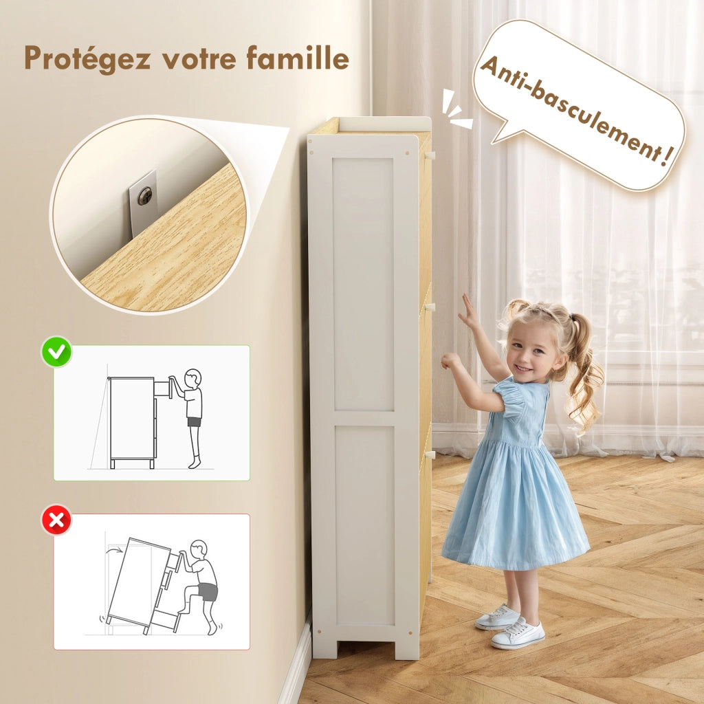 Scarpiera con cassetti e ante in bamb¨´ ¨C Zephmum ¨C Bianco e legno naturale 60x24x118cm