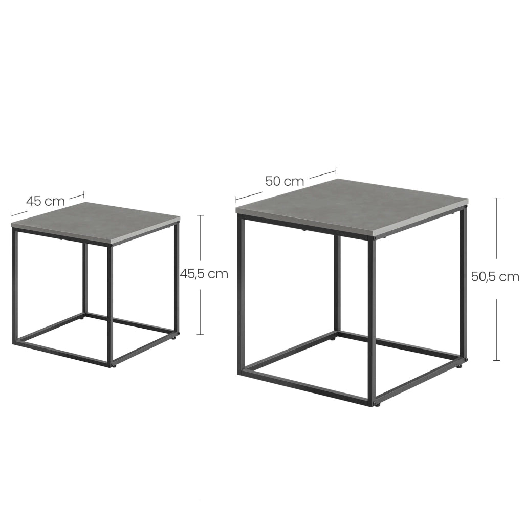 Set di 2 tavolini da caffè quadrati Valora | Piano in cemento con struttura in acciaio nero
